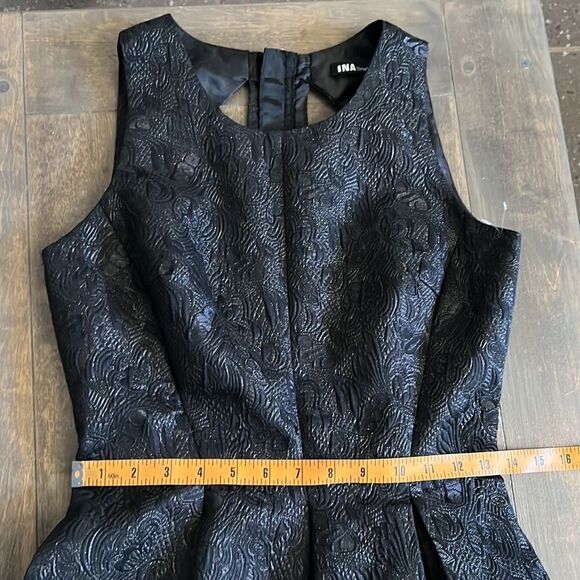 Ina embellished jacquard mini black  dress with side pockets back gold zipper Sm - Picture 11 of 14